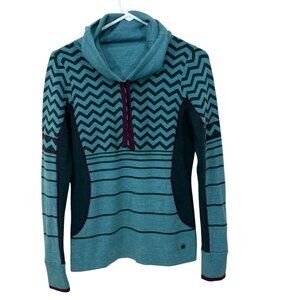 Smartwool Sweater Women XS Green Merino Wool Blend Cowl Neck  Chevron Logo